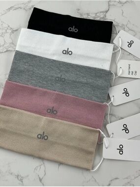 Alo Yoga Ribbed Wide Headband Bundle Black/White/Gray/Pink/Khaki– NWT